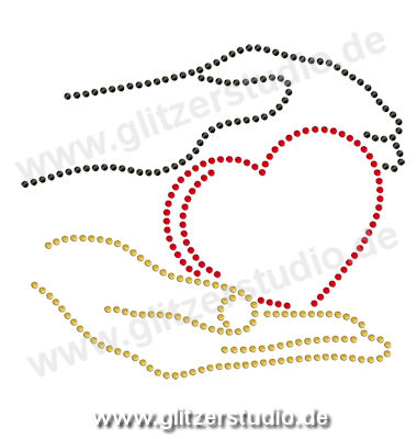 Strass Schwarz Rot Gold 'Haende_mit_Herz3' aus Glitzersteine 2435