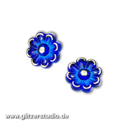 2 Aufnähsteine aus Resin Blumen ANS-1020-6 blau