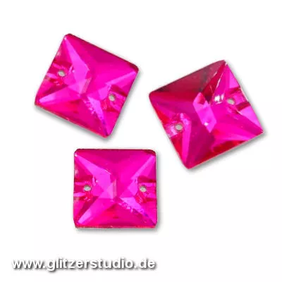 6 Aufnähsteine aus Glas Quadrat ANS-5240-3 pink