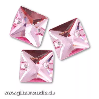 6 Aufnähsteine aus Glas Quadrat ANS-5240-5 rosa