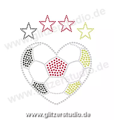 Strass Schwarz Rot Gold 'Herz vier Sterne2 - DE' aus Glitzersteine 2427
