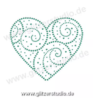 Hotfix Bilder 'Herz Design dunkelgrün' mit Strasssteine 5214