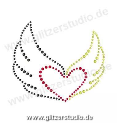 Strass Schwarz Rot Gold 'Herz mit Flügel - DE' aus Glitzersteine 2408