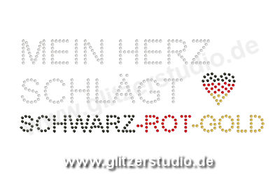 Strass Schwarz Rot Gold 'Mein Herz Schlägt1' aus Glitzersteine 2433