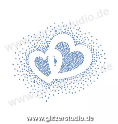 Hotfix Bilder 'Zwei Herzen gross blau' mit Strasssteine 5200