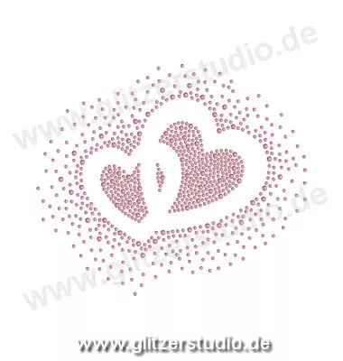 Hotfix Bilder 'Zwei Herzen gross rosa' mit Strasssteine 5204