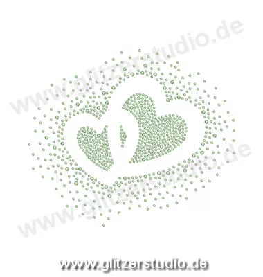 Hotfix Bilder 'Zwei Herzen gross hellgrün' mit Strasssteine 5206