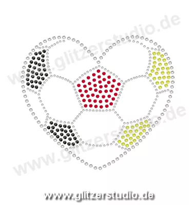 Strass Schwarz Rot Gold 'Fussball Herz - DE' aus Glitzersteine 2403