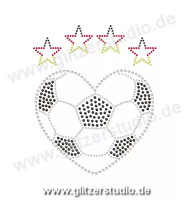 Strass Schwarz Rot Gold 'Herz vier Sterne1 - DE' aus Glitzersteine 2426