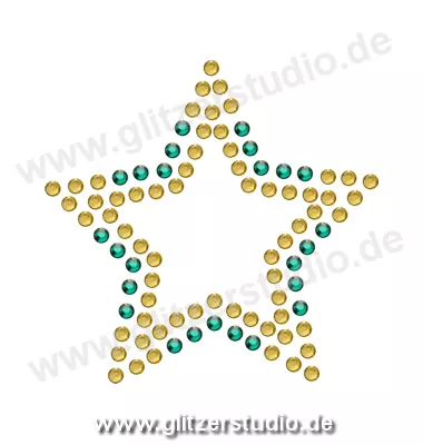 Stern Bügelbild 'Stern7-65 gold grün' auf Transferfolie 2114