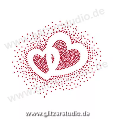 Hotfix Bilder 'Zwei Herzen gross rot' mit Strasssteine 5201